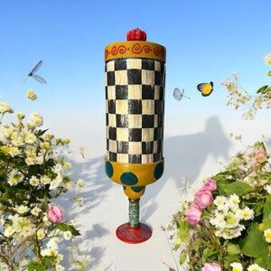 Colorful Checkered Decorative Keepsake trinket Art Jar. Makenzie Child Inspired.